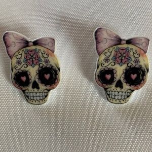 Hand Crafted Pink and Purple Skull Earrings
